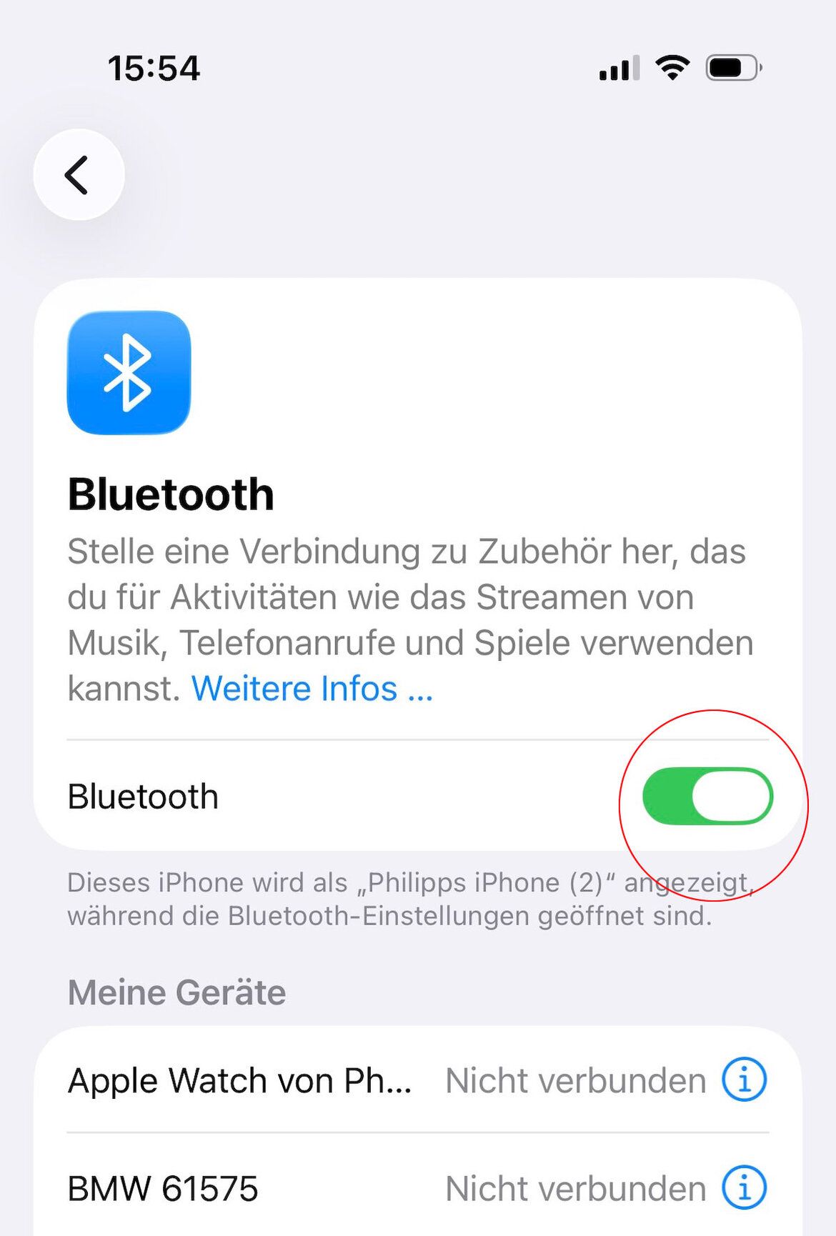 Screenshot Bluetooth aktiviert