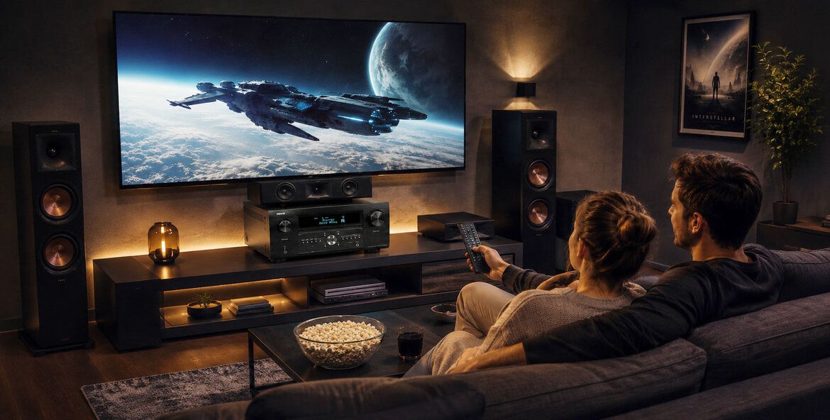 Denon AVC-A10H mit geööfneter Frontklappe: Live im Heimkino-Einsatz