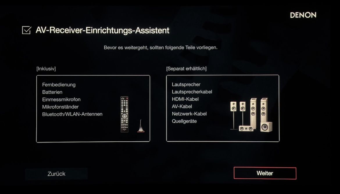 Screenshot Denon Einrichtungsassistent in FullHD