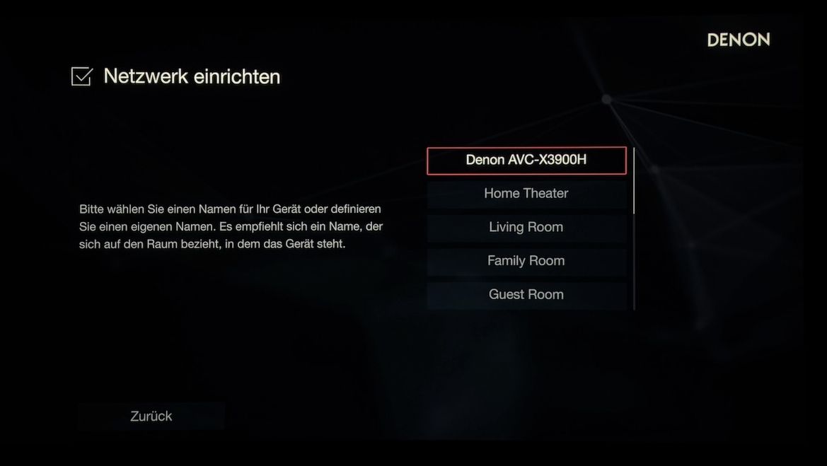 Screenshot Einrichtungs-Assisten des Denon AVC-X3900H