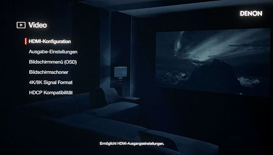 Video-Menu im Denon AVC-X6800H