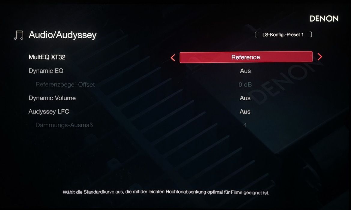 Screenshot Audyssey Korrekturkurve