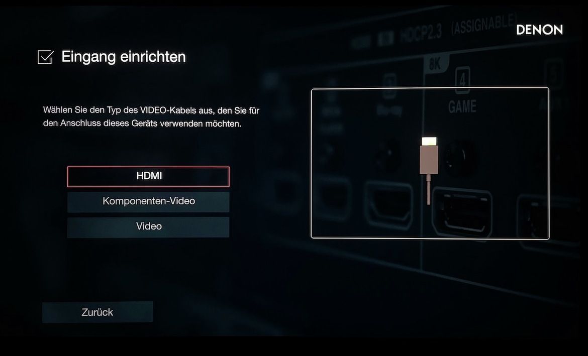 Screenshot Einrichtungsassistent des Denon AVC-X3900H
