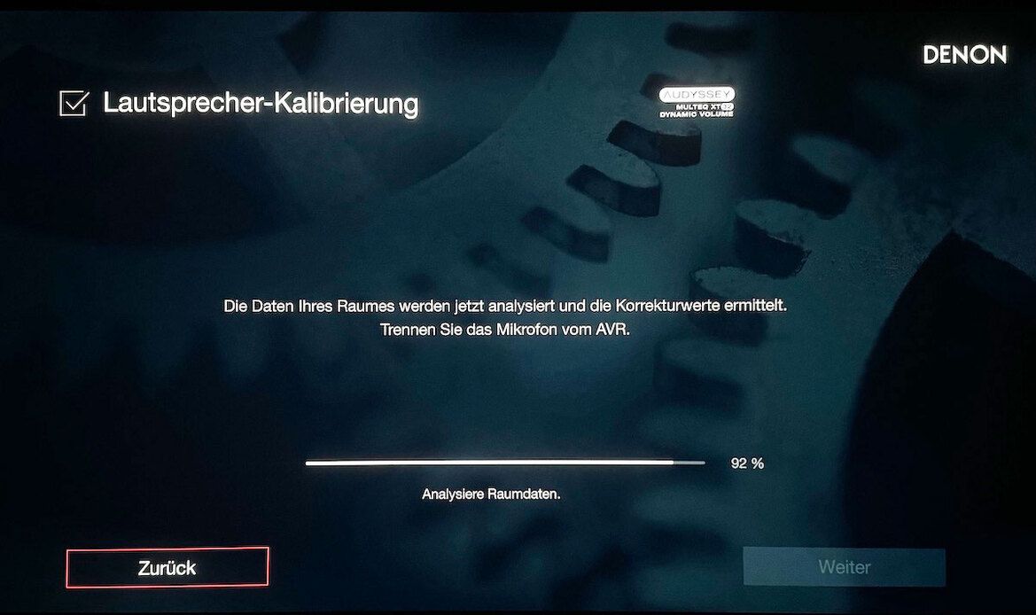 Screenshot des Audyssey MultEQ XT Einrichtungs-Assistenten