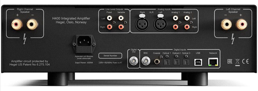 Hegel H400 Rückseite mit Anschlüssen