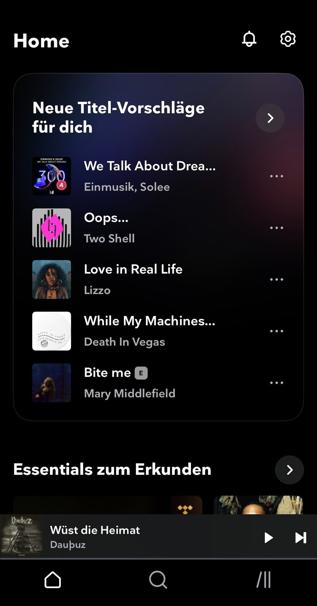 Screenshot Spotify Personalisierte Empfehlungen