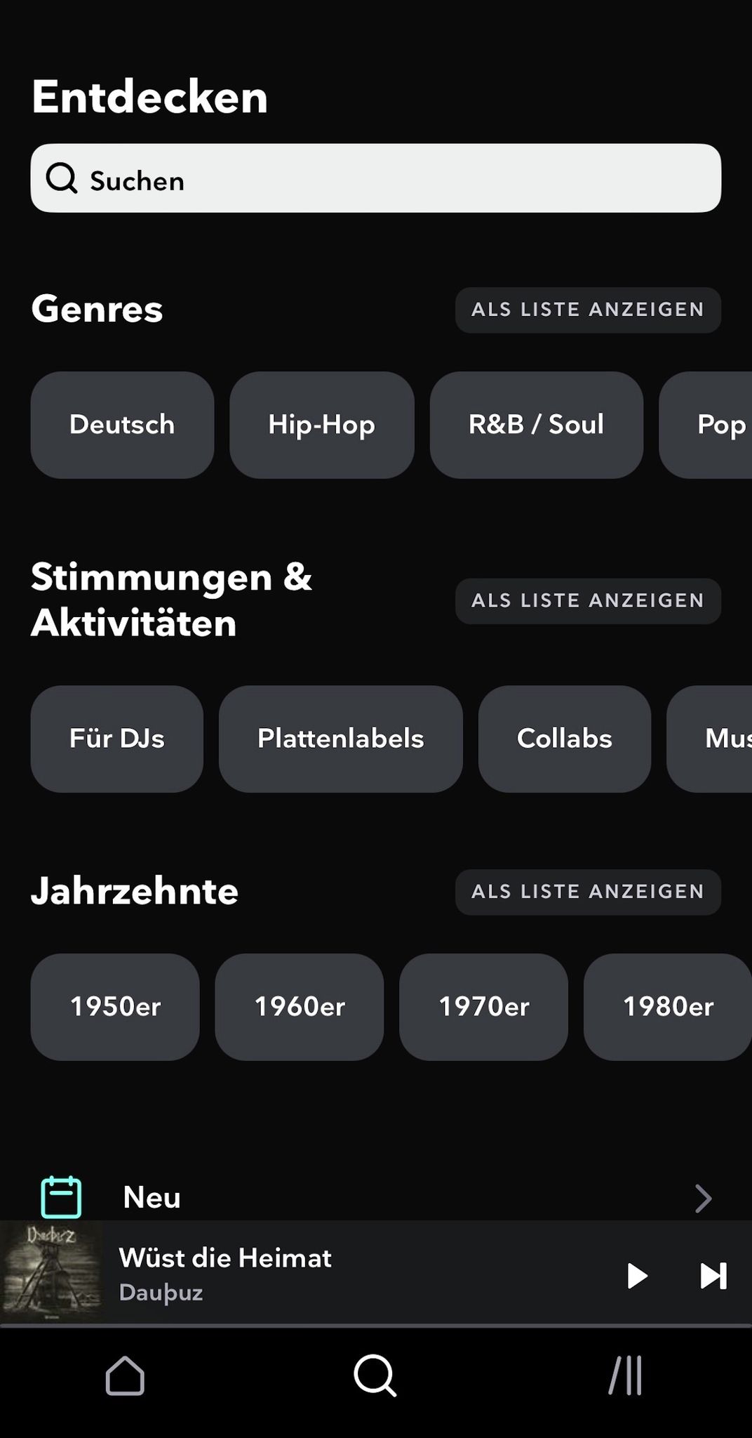 Tidal-Funktion „Entdecken“