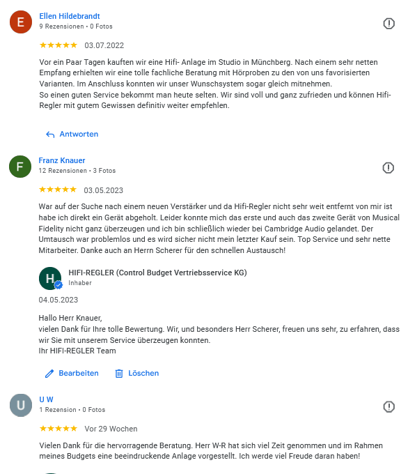 Auszug aus unseren Google-Bewertungen