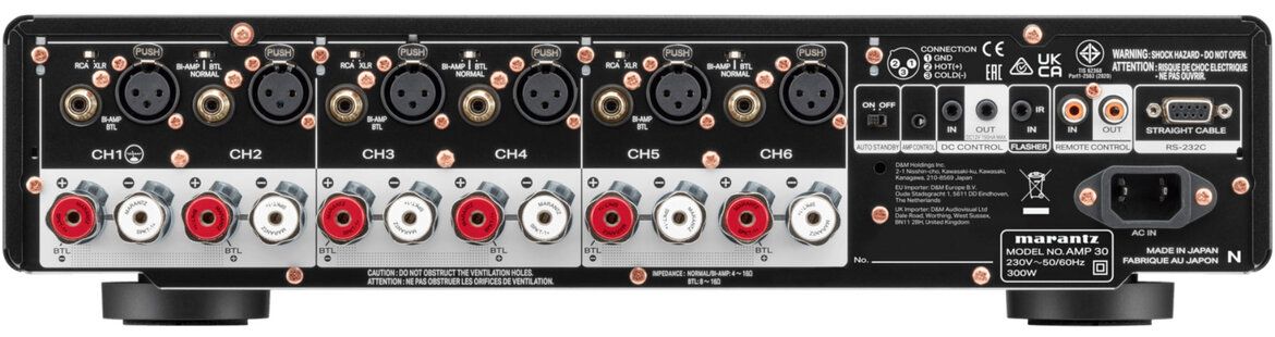 Rückansicht der 6-Kanal-Endstufe Marantz AMP30