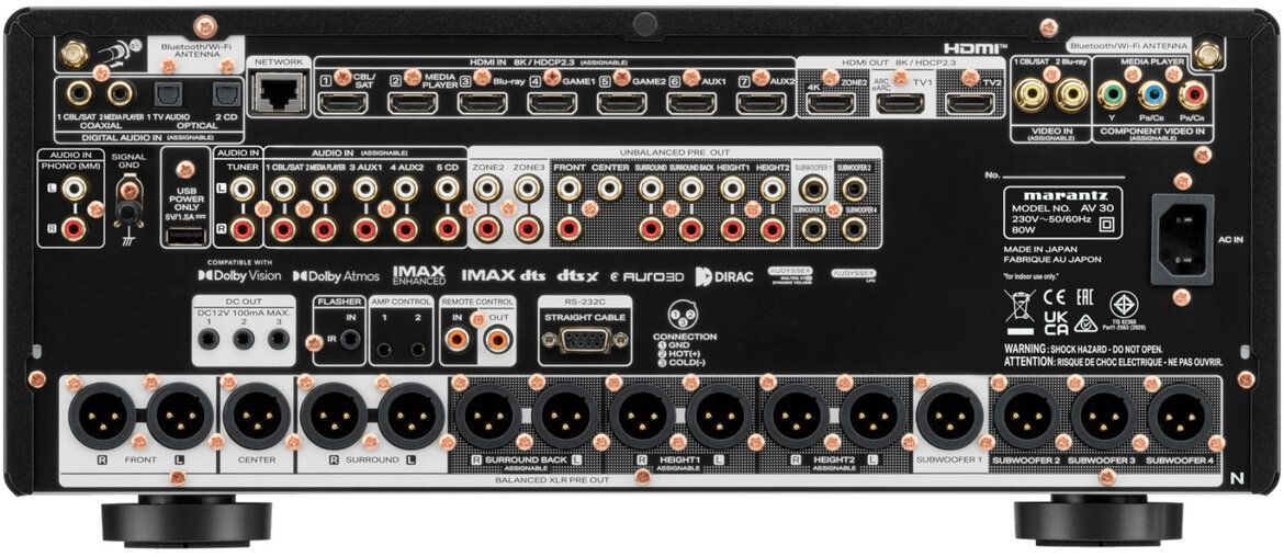 Rückansicht mit Anschlussfeld der AV-Vorstufe Marantz AV30