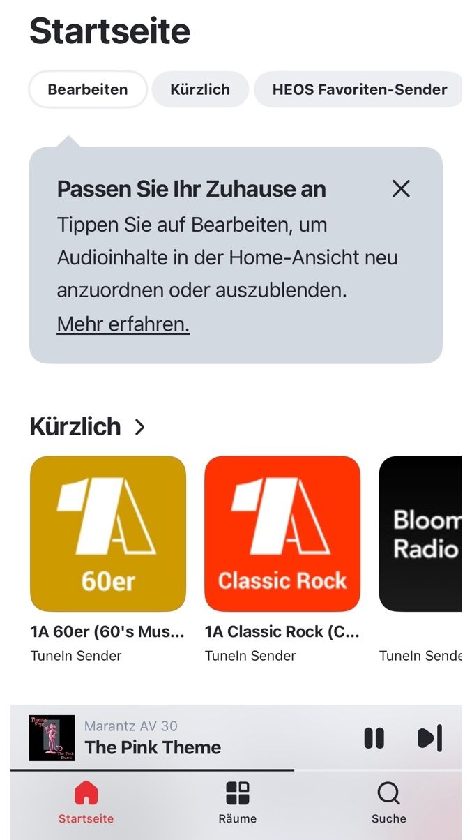 HEOS App Startseite im Handy