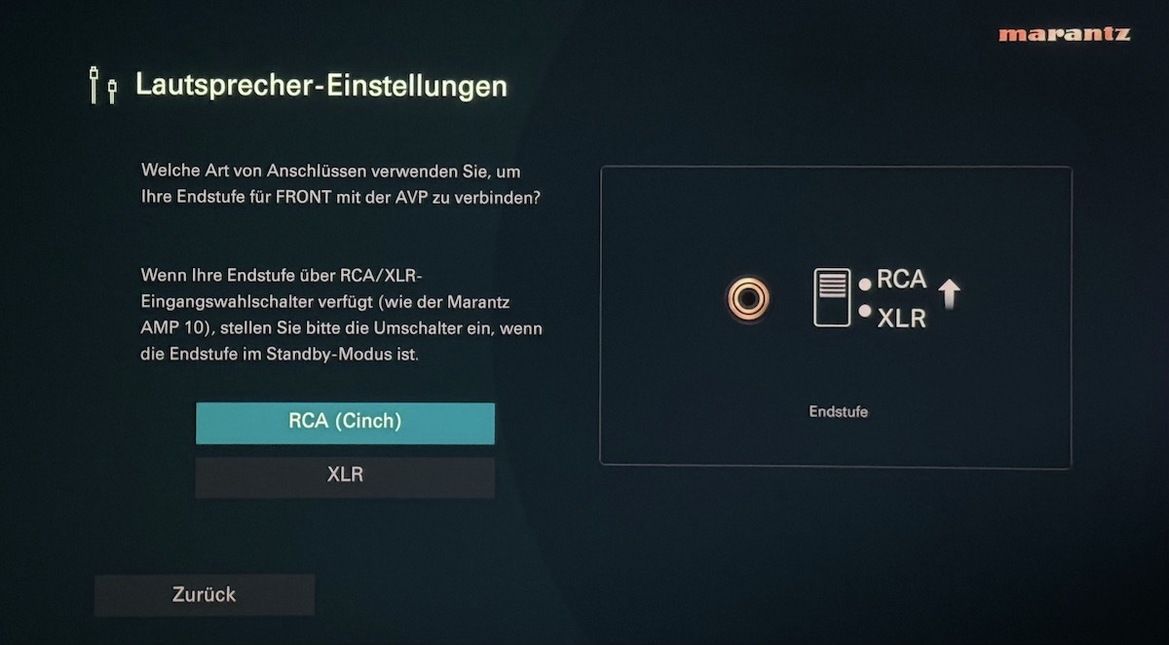 Screenshot Einrichtungsassistent:  Auswahl XLR oder Cinch?