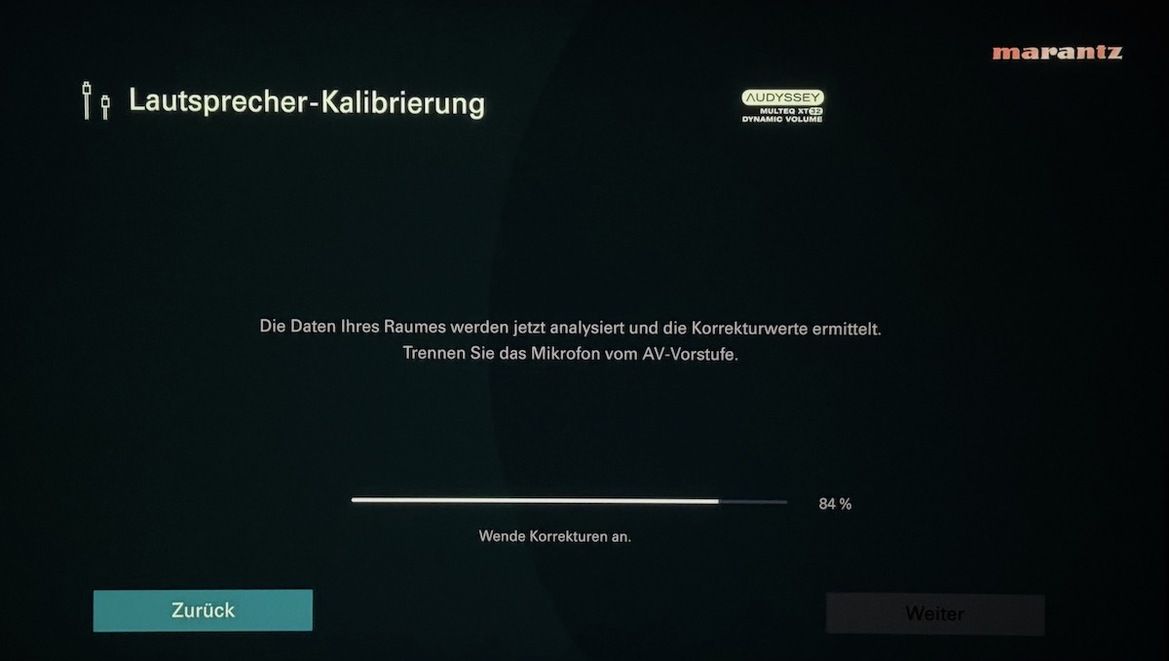 Screenshot Lautsprecher-Kalibrierung bei Marantz