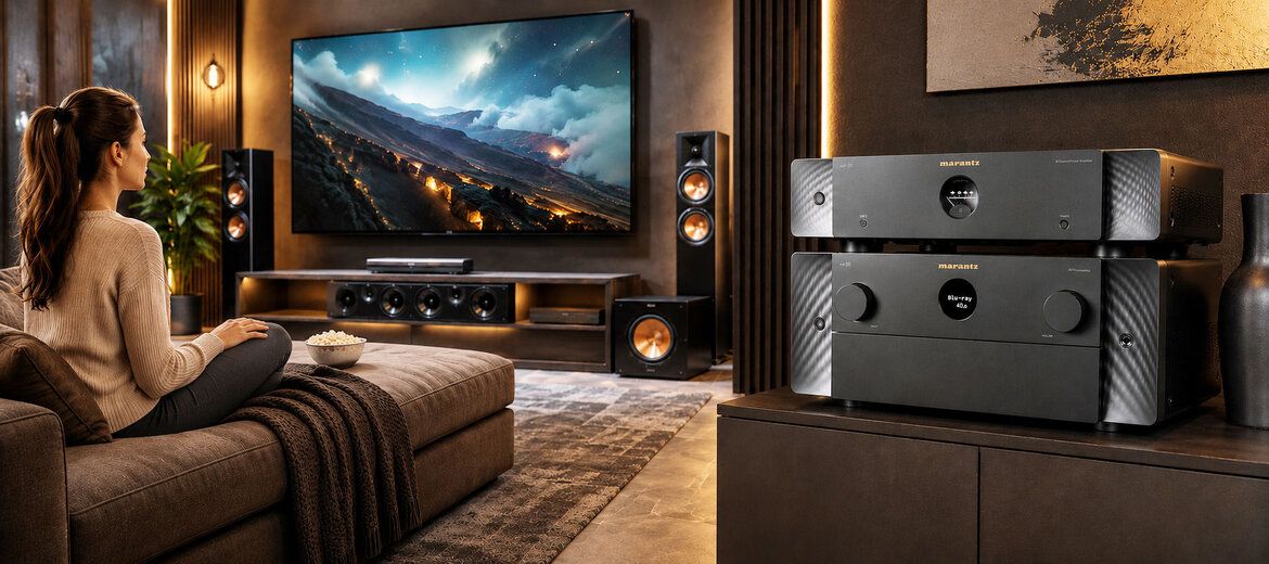 AV-Vorstufe Marantz AV30 mit Endstufe AMP30 in einem typischen Heimkino-Einsatz