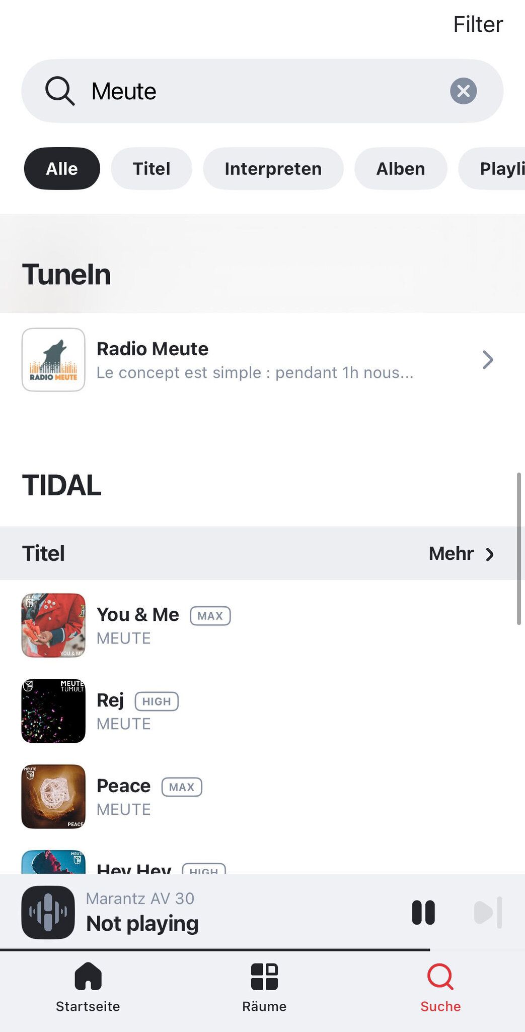Suchergebnisse bei TIDAL und TuneIn