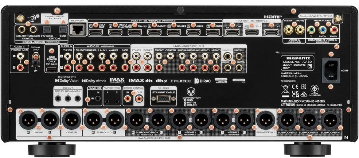 Rückseite mit Anschlüssen der AV-Vorstufe Marantz AV30