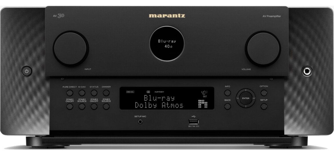 Frontansicht mit göffneter Bedienklappe des Marantz AV30