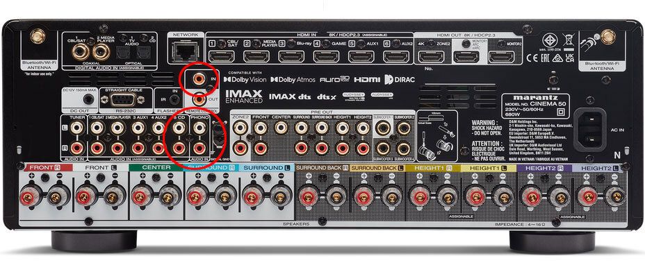 Rückseite mit Anschlüssen des Marantz Cinema 50