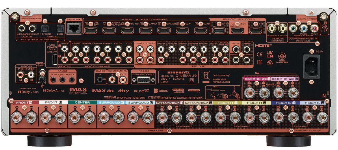 Rückseite mit Anschlussfeld des AV-Receivers Marantz Cinema 30