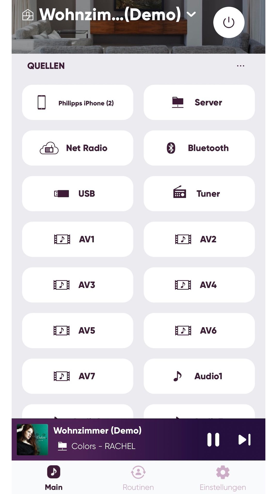 Quelle wählen, hier am Beispiel eines AV-Receivers