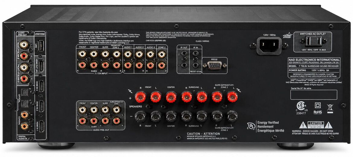 Rückseite des AV-Receivers NAD T758 V3i