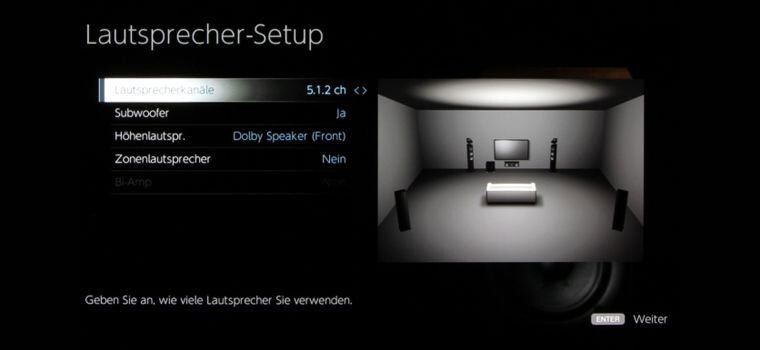 Onscreen-Menu zum Lautsprecher-Setup