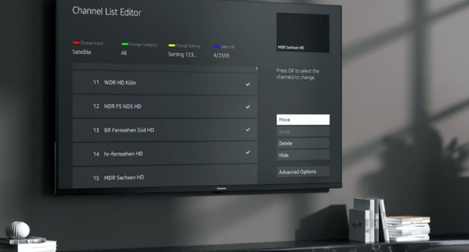 Onscreen-Menu des Panasonic TV-Kanal-Managers