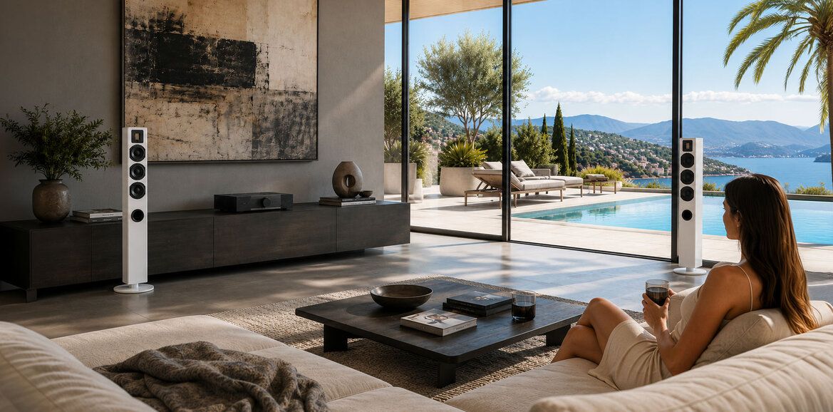 Standlautsprecher Piega Ace 50 in einer Hotel-Suite am Gardasee