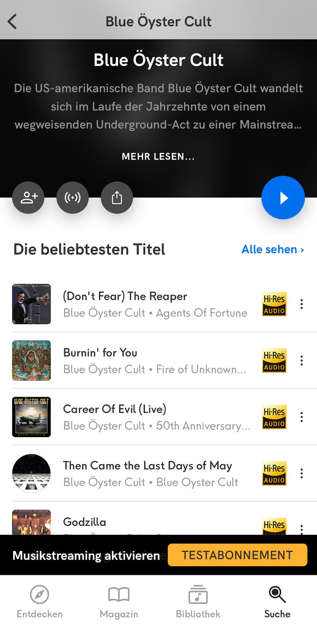 Screenshot Qobuz Suche