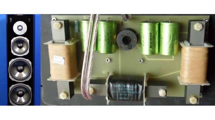 Abbildungen: Mehrweg-Standlaustprecher und Frequenzweiche