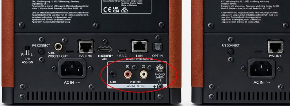 Rückseite eines Aktiv-Lautsprechers mit Phono-Eingang