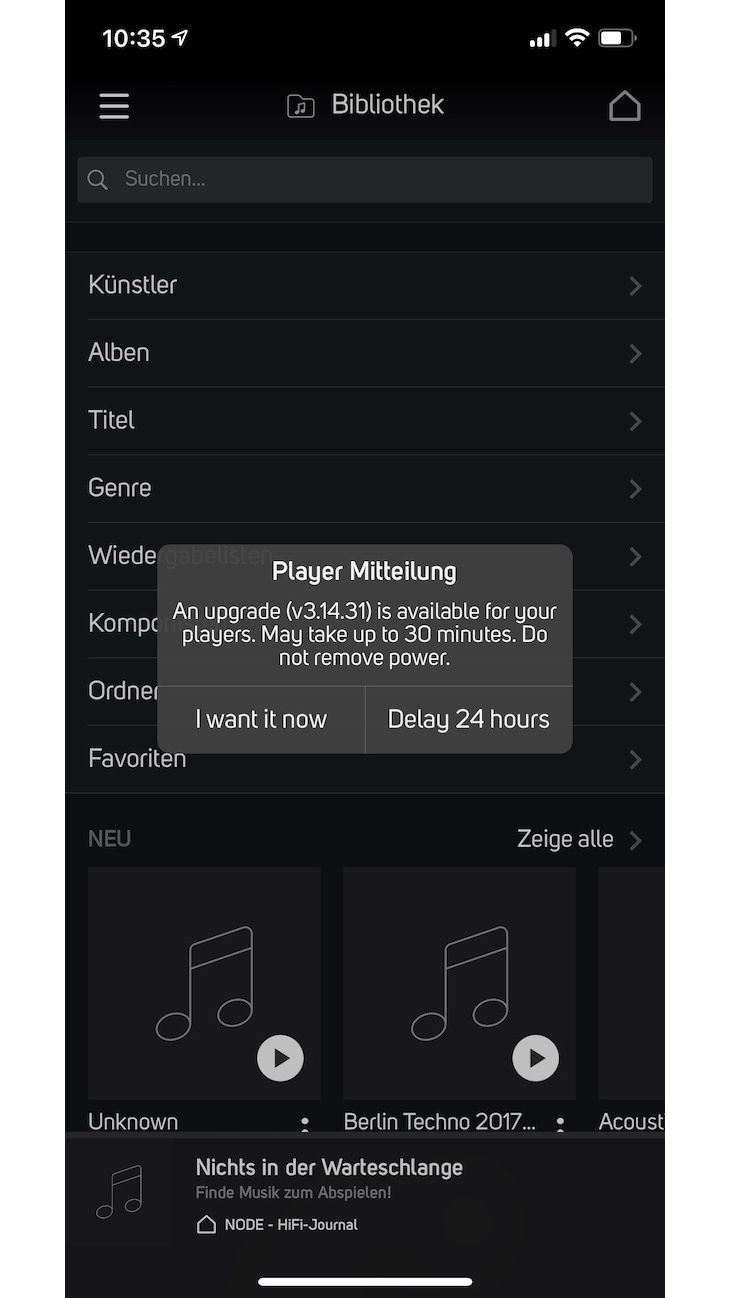 Bluesound Node N130 - Player Mitteilung in der BluOS App