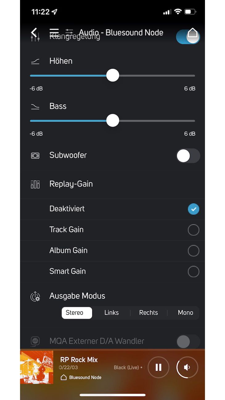 Bluesound Node N130 - Klangregelung