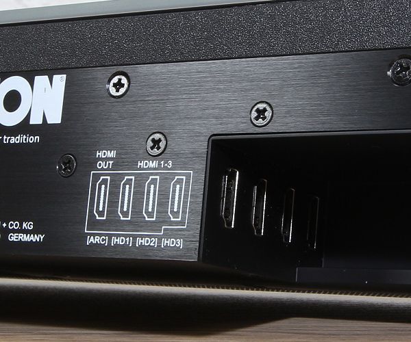 Abbildung rückseitiger HDMI-Anschlüsse der Soundbar 10 von Canton
