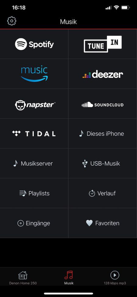 Home-Ansicht der ausgereiften HEOS App