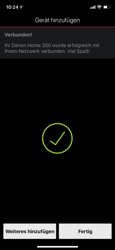 Erfolgreiche Einrichtung mit der Heos App
