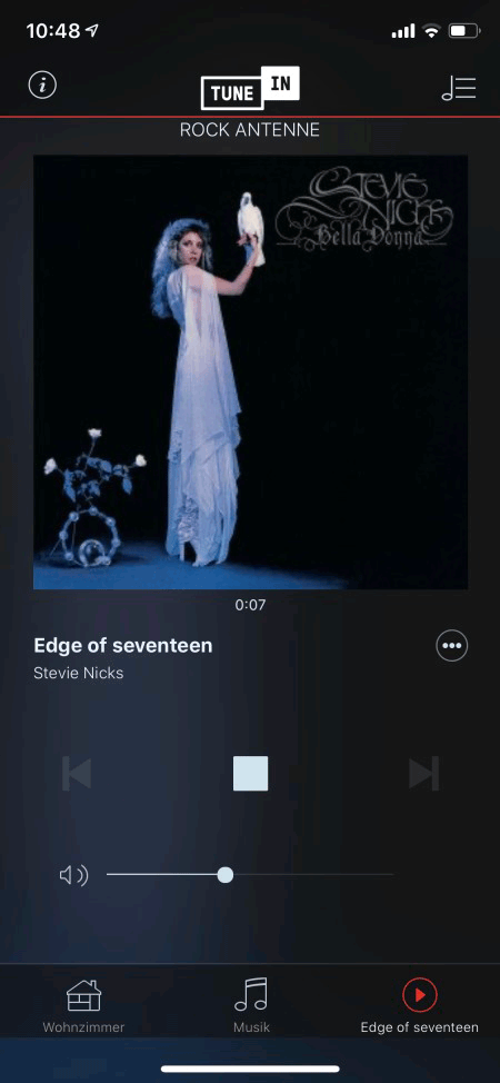 Screenshot der TuneIn App