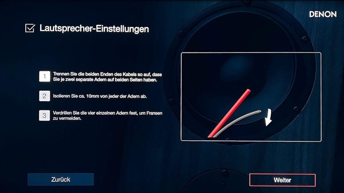 Denon Einrichtungsassistent - Lautsprechereinstellungen