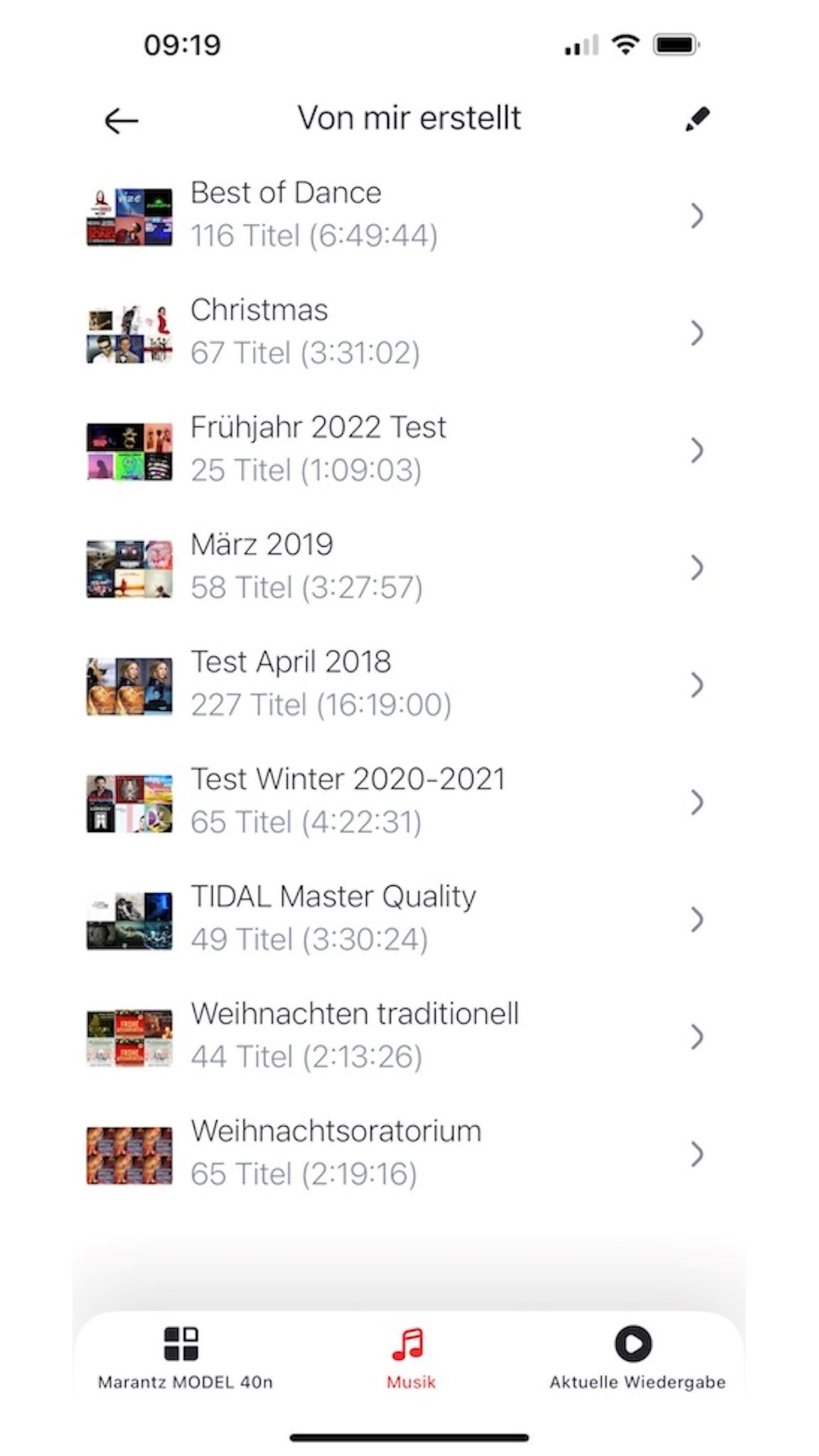 HEOS App - erstellte Playlists