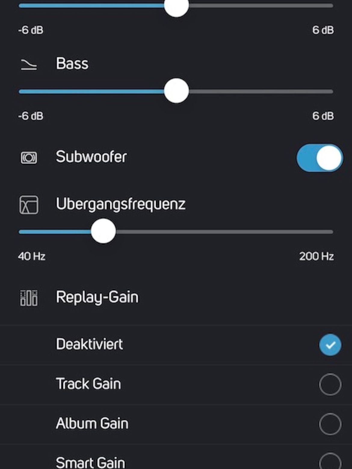 Einige Einstellungsmöglichkeiten innerhalb der BluOS App