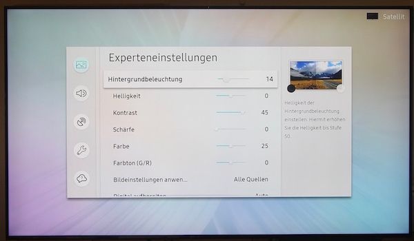 Experteneinstellungen des Bildes beim Q950R von Samsung
