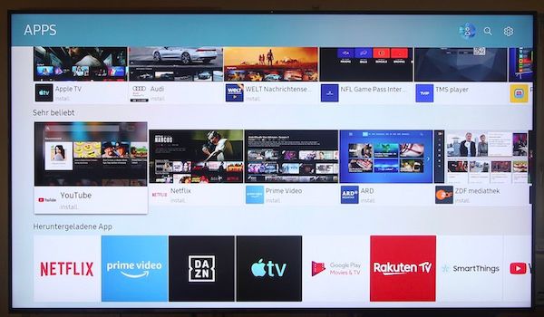 Samsung Smart Hub - zahlreiche Apps in der Übersicht