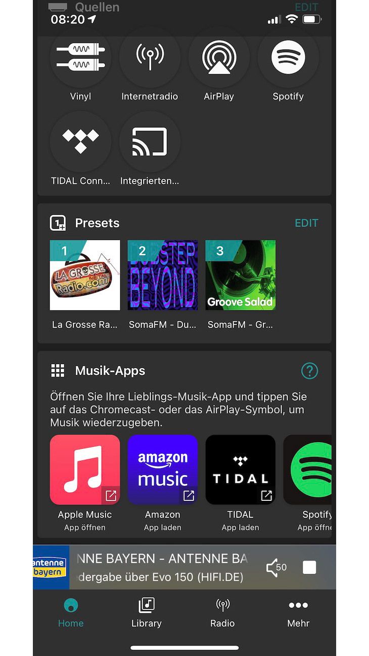 Quellen, Presets, Streaming-Dienste