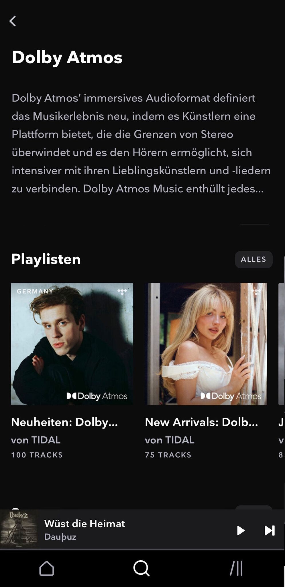 Screenshot der Titelansicht in Tidal