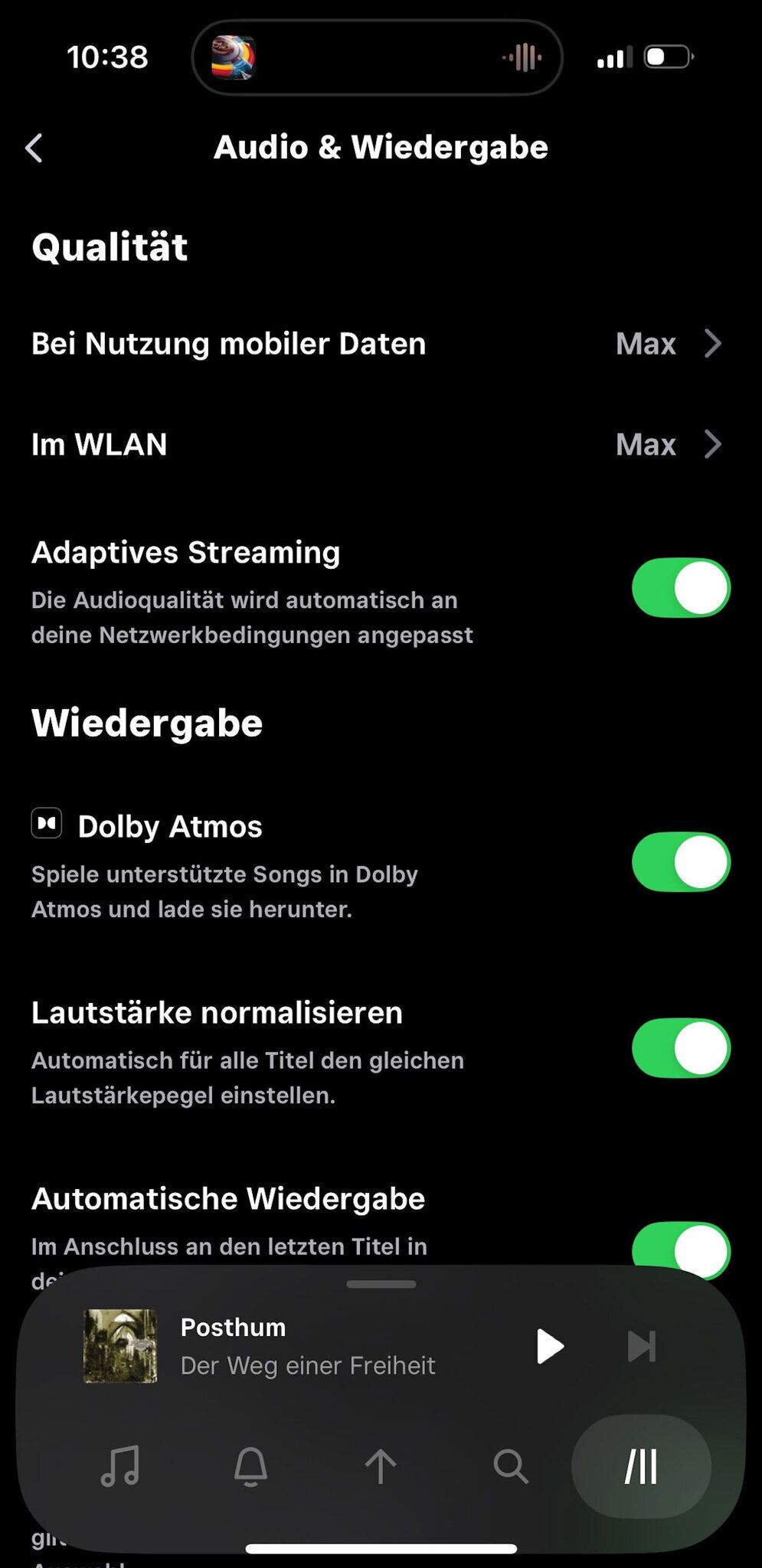 Screenshot Qualitätseinstellungen in Tidal