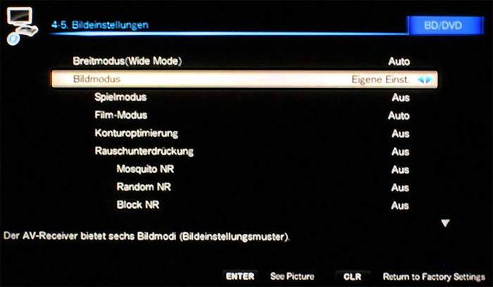 Video-Processing im AV-Receiver: Individuellen Bildmodus einstellen