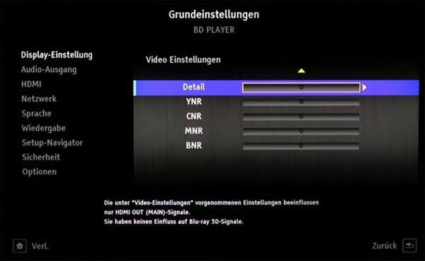 Grundeinstellungen im OSD-Menu des Pioneer BD-450